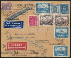 1936 Expressz Légi Levél Előlapja Angliába, Portózva / Front Of An Express Airmail Cover To England, With Postage Due - Altri & Non Classificati