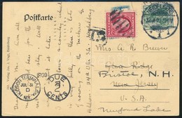 1909 Képeslap Az USA-ba, Továbblüldve, Portózva / Postcard To The USA, Redirected, With Postage Due - Autres & Non Classés