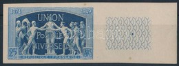 ** 1949 UPU 25Fr Vágott, üres Mezős Bélyeg / Mi 870 Imperforate With Blank Field (apró Foltok / Small Spots) - Other & Unclassified