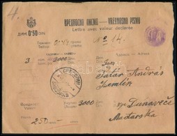 1930 Pénzes Levél Szabadkáról Dunavecsére / Insured Cover - Autres & Non Classés