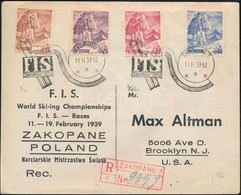 1939 Ajánlott Levél Az Egyesült Államokba Sí Világbajnokság Bélyegzéssel / Registered Cover To The USA With Special Canc - Andere & Zonder Classificatie