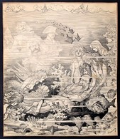 Homicskó Atanáz (1864-1916): Hullámsírban. Tus, Papír, Jelzett, 32×27 Cm - Andere & Zonder Classificatie