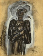 Pór Bertalan (1880-1964): Kontyos Nő 1947. Vegyes Technika, Papír, Jelzett, üvegezett Keretben, 30×23 Cm - Sonstige & Ohne Zuordnung
