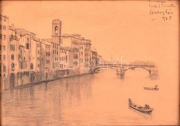 Szalay Pál (1891-1975): Firenze. 1925. Szén-színes Ceruza, Papír, Jelzett, üvegezett Keretben, 21×27 Cm - Autres & Non Classés