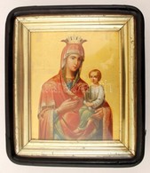 1902 Koronás Madonna A Kis Jézussal, Orosz Ikon, Tojás Tempera, Fa Tábla, Hátodalon Cirill Leírással (Szent Panteleimon- - Autres & Non Classés