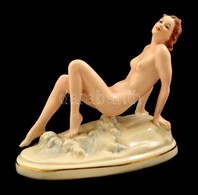 Royal Dux Art Deco ülő Női Akt, Kézzel Festett, Jelzett, Hibátlan, M:15,5 Cm , H:18,5 Cm/ Royal Dux Art Deco Nude Figuri - Other & Unclassified