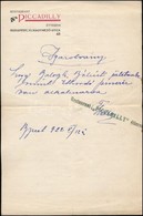 1922 A Piccadilly étterem Kézzel írt Munkaviszony-igazolása Pincére Részére, Fejléces Papíron - Unclassified