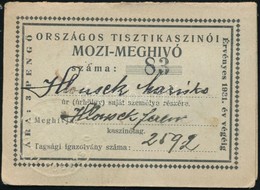 1931 Országos Tisztkaszinó Fényképes Mozi Meghívója Hölgy Részére - Unclassified