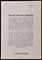 1919 'Szent István Napján Tartsd Füledet A Multhoz, ...' A Román Hatóságok által Cenzúrázott Röplap, Amelyben A Kereszté - Unclassified