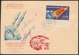 Pavel Popovics (1930-2009) és Adrijan Nyikolajev (1929-2004) Szovjet űrhajósok Aláírásai Emlékborítékon /
Signatures Of  - Other & Unclassified