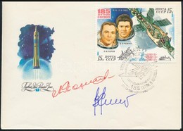 Valerij Rjumin (1939- ) és Leonyid Popov (1945- ) Szovjet űrhajósok Aláírásai Emlékborítékon /
Signatures Of Valeriy Ryu - Sonstige & Ohne Zuordnung