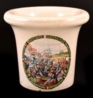 Cca 1916 Harci Jelenetes Porcelán Hadimozsár, Matricás, Jelzés Nélkül, Apró Csorbákkal, Törő Nélkül, M:12,5 Cm, D:14 Cm - Andere & Zonder Classificatie