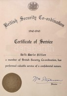 1945 Brit Titkosszolgálat Szolgálati Emléklapja  William Samuel Stephenson Fedőnevén ,,Rettenthetetlen' Igazgató Aláírás - Other & Unclassified