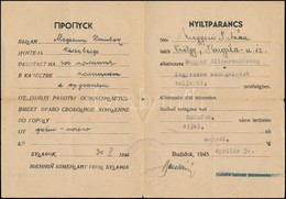 1945 Nyílt Parancs Fegyveres Szolgálatot Teljesítő Rendőr Részére, Budafok Területén Szabad Mozgást Biztosítva, Orosz-ma - Other & Unclassified