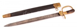 XIX. Sz: Szarvasgyilok. Kard Vésett Pengével. 93 Cm Bőrborítású Hüvellyel. / Deer Killer Dagger With Inscribed Blade. - Altri & Non Classificati