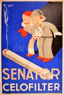 1930 Senator Cerofilter Art Deco Reklámplakát, Janina Rt, Budapest, Fk: Fuchs Vilmos, Javított, 94×62 Cm - Sonstige & Ohne Zuordnung