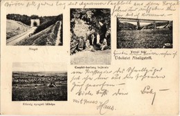 T2 1913 Abaliget, Vasúti Alagút és Híd, Cseppkő-barlang Bejárata.  Abonyi Vilmos Kiadása - Unclassified