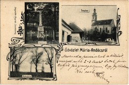 T2 1906 Andocs, Mária-Andócs; Templom, Kálvária, Kereszt. Steegmüller Fényirda, Art Nouveau - Unclassified