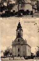 T2/T3 1917 Bakonyszentiván, Római Katolikus Templom, Falubeliek Csoportképe Elsőáldozókkal, Gerstmann Salamon üzlete és  - Ohne Zuordnung