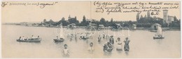 T3 1910 Balatonföldvár, Part A Fürdőkabinokkal, Csónakázó és Fürdőző Emberek. Gerenday Gyula Kiadása, Panoramacard (r) - Non Classés