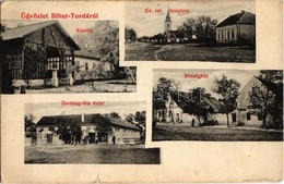 T2/T3 1909 Bihartorda, Református Templom, Községháza, Zavislag-féle üzlet é Saját Kiadása (kis Szakadás / Small Tear) - Non Classés