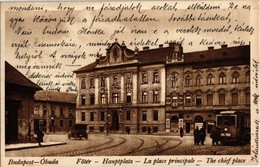 T2 1929 Budapest III. Óbuda, Fő Tér, Villamos, Automobil, III. Kerületi Elöljáróság, Vendéglő, Gebhard József üzlete - Non Classés