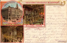 T2/T3 1900 Budapest VII. New York Palota és Kávéház, Biliárd és Kávé Terem, Belső. Art Nouveau, Litho  (EK) - Non Classés