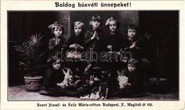 * T2/T3 1928 Budapest X. Szent József- és Szűz Mária-otthon Húsvéti üdvözlőlapja. Maglódi út 125. + Budapesti Ácsmestere - Non Classés