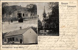 T2/T3 1904 Taksony, Utcakép, Római Katolikus Templom, Berger Sámuel üzlete és Saját Kiadása (EK) - Non Classés