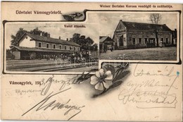 T2 1913 Vámosgyörk, Vasútállomás Gőzmozdonnyal, Weiner Bertalan Korona Vendéglője, Szállodája és Saját Kiadása. Floral,  - Ohne Zuordnung