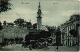 T2 1907 Veszprém, Piac Tér, Takarékpénztár, Piaci árusok, Gyógyszertár, Tűztorony - Non Classés
