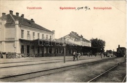 T2 1908 Gyulafehérvár, Alba Iulia; Vasútállomás, Gőzmozdony. Schäser Ferenc Kiadása / Bahnhof / Railway Station, Locomot - Non Classés