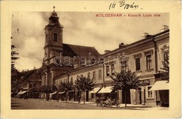 T2/T3 1911 Kolozsvár, Cluj; Kossuth Lajos Utca, Evangélikus Templom, üzletek / Street View, Lutheran Church, Shops (EK) - Non Classés