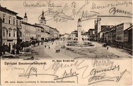 T2 1905 Besztercebánya, Banská Bystrica; IV. Béla Király Tér, Gyógyszertár, üzletek, Templom. Kiadja Lechnitzky O. 176.  - Unclassified