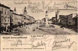 T2 1905 Besztercebánya, Banská Bystrica; IV. Béla Király Tér, Gyógyszertár, üzletek, Templom. Kiadja Lechnitzky O. 176.  - Zonder Classificatie