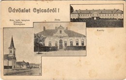 ** T2/T3 Csicsó, Cicov; Római Katolikus Templom, Plébánia, Községháza, Zárda, Zichy-kastély / Church, Parish, Town Hall, - Unclassified