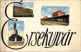 T2 1913 Érsekújvár, Nové Zamky; Vasútállomás, Kossuth Szobor, Reálgimnázium / Railway Station, Statue, Grammar School. A - Zonder Classificatie