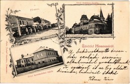 * T2/T3 1904 Homonna, Homenau, Humenné; Fő Utca, Gróf Andrássy Kastély Télen, Felső Kereskedelmi Iskola, Gyógyszertár, N - Zonder Classificatie