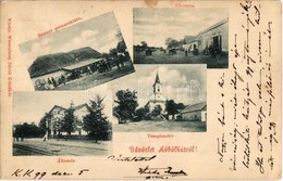 * T2/T3 1899 Köbölkút, Gbelce; Vasútállomás, Templom Tér, Fő Utca, Renner Gabonaraktára, Wiesenberg Dávid üzlete és Sajá - Unclassified