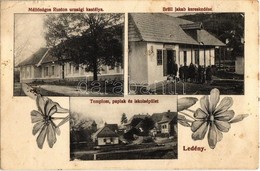 * T2/T3 1912 Ledény, Ladzany; Templom, Paplak, Iskola, Méltóságos Ruston Urasági Kastélya, Brüll Jakab Kereskedése / Chu - Non Classés