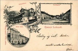 T2 1904 Leibic, Leibitz, Lubica; Híd Utca, Kénfürdő, Sas Szálloda. Fábry Gusztáv Kiadása / Bruckgasse, Schwefelbad, Hote - Non Classés