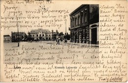 T2 1907 Léva, Levice; Kossuth Lajos Tér, Piac, Lang Központi Szálloda és Kávéház, Osztrák-Magyar Bank Mellékhelye. Nyitr - Unclassified