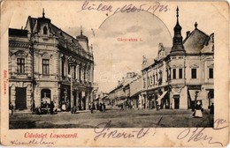 * T2/T3 1905 Losonc, Lucenec; Gácsi Utca I., Takarék és Hitelbank, Hammermüller üzlete / Street View With Shops, Savings - Non Classés