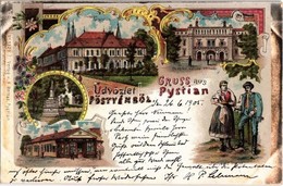 * T2/T3 1905 Pöstyén, Piestany, Pistyan; Gyógyterem, Cs. és Kir. Katonai Kórház, Úri Utca, Népviselet, Szobor, A. Bernas - Unclassified