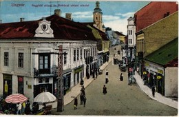 T2/T3 1918 Ungvár, Uzshorod, Uzhorod; Nagyhíd Utca és Rákóczi Utca, Bor és Sörcsarnok, Schwartz Lipót, Rosenberg Gyula ü - Non Classés