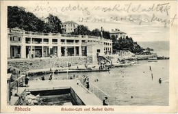 T2 1922 Abbazia, Arkaden-Café Und Seebad Quitta / Kávéház és Quitta Tengerparti Fürdő, Fürdőzők, Napozók. Kiadja Th. Kra - Non Classés