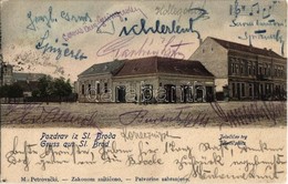 T2/T3 1904 Bród, Nagyrév, Slavonski Brod, Brod Na Savi; Jelacicev Trg / Square, Shops Of C. Bencevic - Unclassified