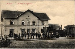 T2 1912 Diakovár, Djakovo, Dakovo; Vasútállomás, 5395. Sor. Sz. Gőzmozdony, Hajtány, Vasutasok / Stanica / Bahnhof / Rai - Non Classés