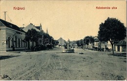 T2/T3 1909 Kőrös, Krizevac, Krizevci; Vasút Utca. W.L. Bp. 1568. / Kolodvorska Ulica / Street View - Unclassified