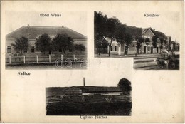 T2 1915 Nekcse, Nasice; Vasútállomás Gőzmozdonnyal, Weiss Szálloda, Fischer Téglagyára. Ivan Rechnitzer Kiadása / Hotel, - Unclassified